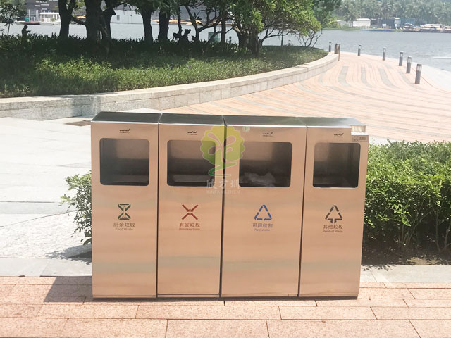 景區(qū)公共廣場(chǎng)戶(hù)外不銹鋼滑軌推拉抽屜式分類(lèi)垃圾箱定制